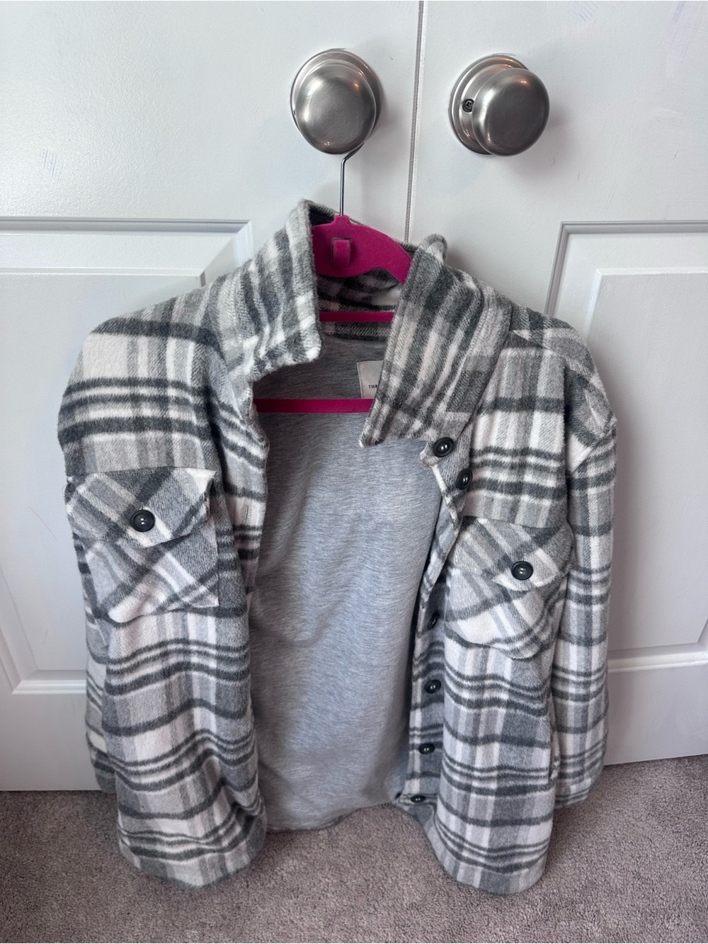 Thread & Supply Gray and Pink Mixed Plaid Button-Up